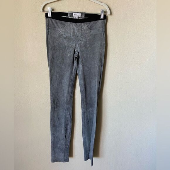 Helmut Lang Lamb Leather Gray Skinny Pants Leggings Elastic Waist Size 2 - Picture 4 of 9